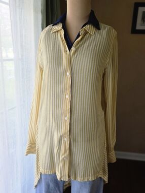 Rayon Max Studio Striped High-Low Button Shirt Women's Medium Lightweight Beach